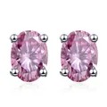 Pendientes de moissanita rosa en forma de huevo en plata 925 con engaste de cuatro garras - Rosa