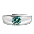 Bague classique en argent S925 pour hommes avec une grande moissanite bleu-vert - Ouvert Réglable / Bleu sarcelle