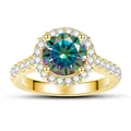 Détail macro d'une bague en argent S925 avec moissanite colorée et diamants latéraux - Arc-en-ciel