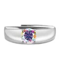 Bague classique en argent S925 avec moissanite ronde colorée et anneau ajustable - Ouvert Réglable / Couleur AB