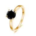 Classic 2ct round cut black moissanite ring with four-prong 18k gold plated silver band - US 5 / Black Moissanite