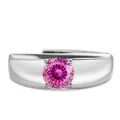 Bague élégante pour homme en argent 925 avec une pierre de moissanite rose ronde brillante - Ouvert Réglable / Coupe De Nouilles Roses Aux Cent Nouilles