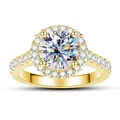 Elegant 18K gold plated Moissanite ring with halo setting and pave diamond accents - Eight Hearts and Eight Arrows