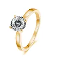 Classic S925 silver ring with 2 carat moissanite in golden finish and 4-prong setting - US 5 / 100-Facet Cut