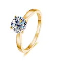 Golden S925 silver ring featuring 2ct round moissanite with four-prong setting - US 5 / Eight Hearts and Eight Arrows