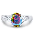 925 silver ring featuring a 2-carat oval rainbow stone and twisted diamond band - US 5 / AB Color