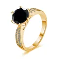 Anello in moissanite nera da 3 carati in argento S925 dorato con castone a sei griffe e zirconi - US 5 / Moissanite Nera