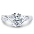 925 sterling silver ring with 2 carat oval cut moissanite and elegant curved band - US 5 / White