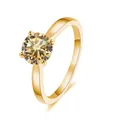 2 carat yellow moissanite ring with classic four-prong setting in golden finish - US 5 / Champagne