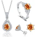 925 Sterling Silber Schmuckset mit orangefarbenem Moissanit-Halskette Ring und Ohrringen - Glücksrot