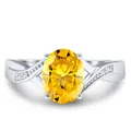 Bague en argent 925 avec moissanite jaune ovale 2 carats et monture croisée - Jaune d'Or