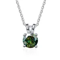 Macro shot of green round cut moissanite pendant with classic four-prong silver setting - 1 Carat, 6.5mm / Dark Green