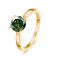 Classic 4-prong S925 silver ring with 2-carat green moissanite in golden finish - US 5 / Dark Green