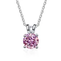 Classic S925 silver necklace featuring a round pink moissanite pendant in 4-prong setting - 1 Carat, 6.5mm / Pink