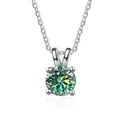 Classic S925 silver necklace with a four-prong set round moissanite pendant on O-chain - 1 Carat, 6.5mm / Teal