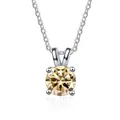 S925 silver necklace with sparkling champagne round moissanite in classic four-prong setting - 1 Carat, 6.5mm / Light Yellow