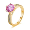 Eleganter S925 Silberring mit rundem 3-Karat Rosa Moissanit in Gold-Finish - Vergoldet Rosa