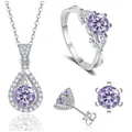 Elegantes Schmuckset aus 925er Sterlingsilber mit lila Edelsteinen und klaren Akzenten - Hellviolett