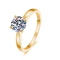 2-carat golden four-prong moissanite ring in S925 sterling silver with round cut stone - US 5 / Golden Yellow