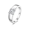 S925 Sterlingsilber Herrenring mit rundem Moissanit in klassischer Vier-Krallen-Fassung - Verstellbar (1 Karat) / Weiß