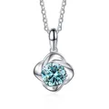 Minimalist silver four-leaf clover necklace with sparkling blue moissanite gemstone - 1 Carat, 6.5mm / Blue