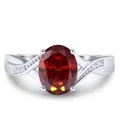 Bague en argent sterling 925 avec pierre rouge ovale et design croisé évidé - Rouge grenat