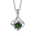 Clover necklace with green moissanite pendant in sterling silver finish and cable chain - 1 Carat, 6.5mm / Dark Green