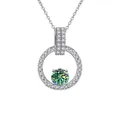 S925 sterling silver necklace with 1ct round green moissanite in concentric circle pendant - 1 Carat 6.5mm / Teal