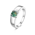 Polierter S925 Sterlingsilber Ring mit einem funkelnden grünen Moissanit Stein - Verstellbar (1 Karat) / Blaugrün
