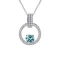 S925 sterling silver necklace with light blue round moissanite pendant in double hoop setting - 1 Carat 6.5mm / Blue