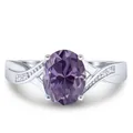 Bague en argent 925 avec une pierre ovale violette et des accents étincelants entrelacés - Mauve Clair