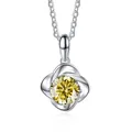Clover necklace with a round brilliant cut yellow moissanite in silver finish - 1 Carat, 6.5mm / Yellow