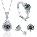 Schmuckset aus 925er Silber mit blauem Moissanit: Kette, Ring und Ohrstecker - Grau