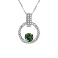 Elegant S925 silver necklace with 1ct round green moissanite pendant on white background - 1 Carat 6.5mm / Dark Green