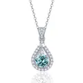 Collana classica in argento sterling S925 con pendente a goccia e moissanite blu - 1 Carato (6,5mm) / Blu
