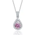 Collana classica in argento 925 con pendente a goccia in moissanite rosa e halo - Rosa