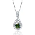 Vista macro del pendente a goccia con moissanite verde e zircone bianco in argento S925 - 1 Carato (6,5mm) / Verde Scuro