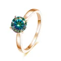 S925 Silber 2 Karat Roségold Moissanit Ring mit buntem Rundschliff Mittelstein - Roségold - Mehrfarbig