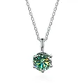 Classic six-prong round cut moissanite solitaire necklace with silver chain on white background - 1 Carat (6.5mm) / Teal