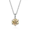 Macro shot of 6-prong champagne moissanite pendant with elegant silver cross chain link - 1 Carat (6.5mm) / Light Yellow