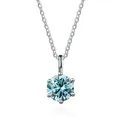 Elegant classic six-prong solitaire necklace featuring light blue round moissanite - 1 Carat (6.5mm) / Blue