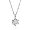 Detailed close-up of a classic six-prong moissanite pendant with a silver chain - 1 Carat (6.5mm) / White