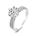 Classic S925 sterling silver six-prong moissanite ring with micro-pave side stones - HK Size 10 / 1 ct / White