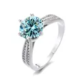 Elegant S925 silver ring with 6-prong blue moissanite stone and pave accents - HK Size 10 / 1 ct / Blue