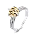 Klassieke S925 zilveren ring met zes klauwen en een ronde champagnekleurige moissaniet - HK Maat 10 / 1 ct / Lichtgeel