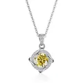 Detail einer Sterlingsilber-Halskette mit gelbem Moissanit-Anhänger und Halo-Diamanten - 1 Karat (6,5mm) / Gelb