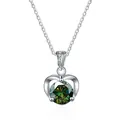 Close-up of heart-shaped pendant with a sparkling green gemstone and silver chain - 1 Carat, 6.5mm / Dark Green