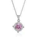 Classic sterling silver necklace with a square hollow pendant and pink moissanite stone - Pink