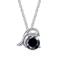 S925 sterling silver dolphin necklace with a large round-cut black zircon stone pendant - 1 Carat (6.5mm) / Black