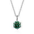 Macro view of a brilliant green moissanite pendant with classic six-prong setting - 1 Carat (6.5mm) / Emerald Green